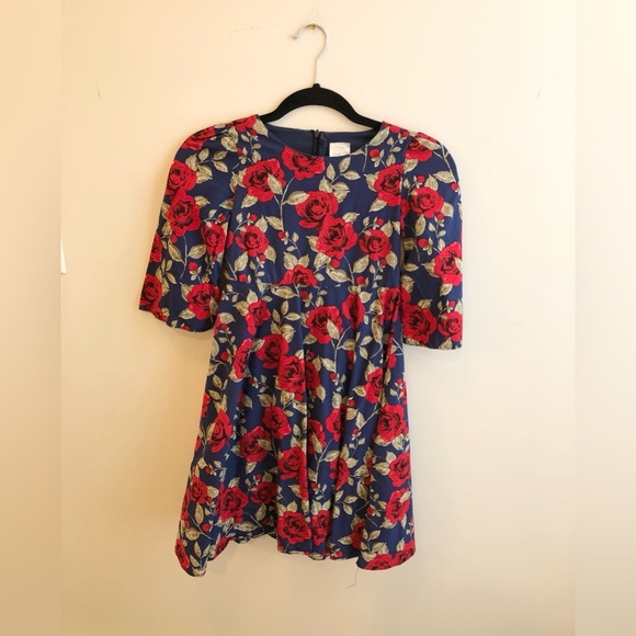 Bonny Billy Girl’s Size 8 Vintage Navy Blue Dress With Giant Red Roses 🌹 - Picture 3 of 5